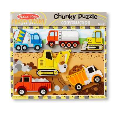 Melissa & Doug Construction Vehicles Wooden Chunky Puzzle (6 pcs), 000772037266